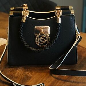Bebe Black and Gold Shoulder Bag with Chain Strap